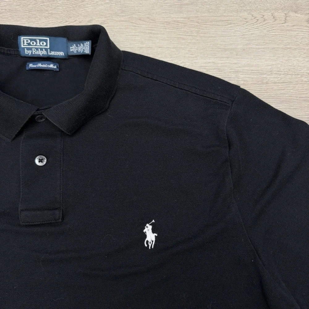 Polo Ralph Lauren Pima Soft Touch Mesh Polo Shirt Mens XL Black White Pony Logo